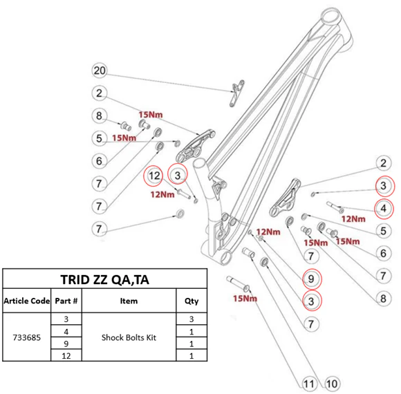Shock Bolts Kit for Trid ZZ (QA - TA) - Image 3