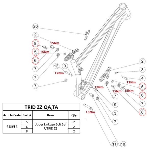 Upper Linkage Bolt Set for Trid ZZ (QA - TA) - Image 3
